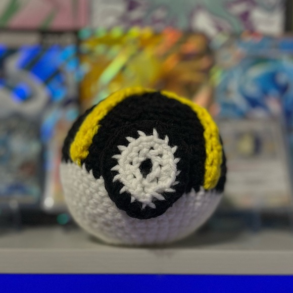 Handmade Crocheted Pokemon Ultra Ball Stuffed Toy Decoration - Picture 2 of 4